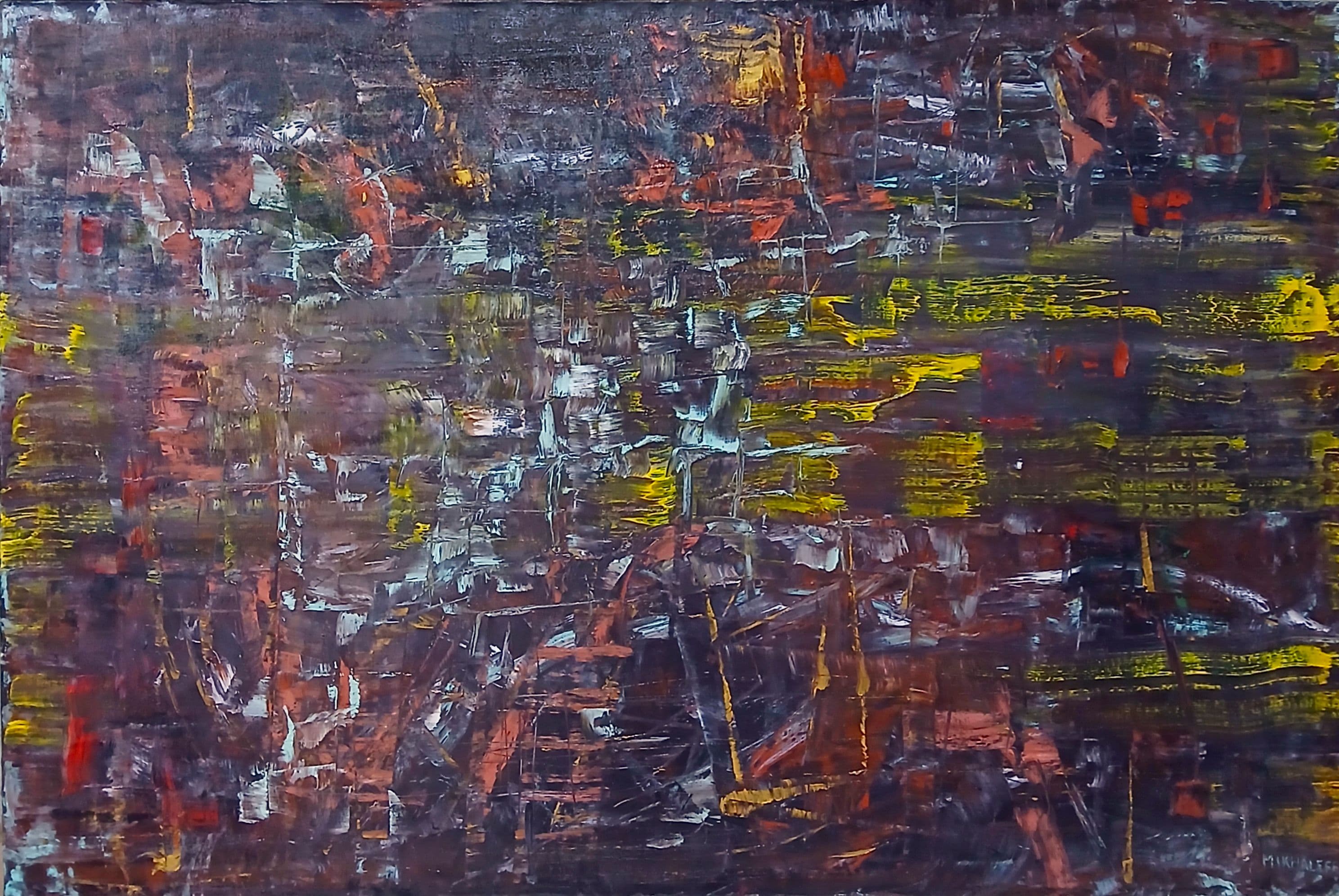 Textured charcoal and ivory abstract painting