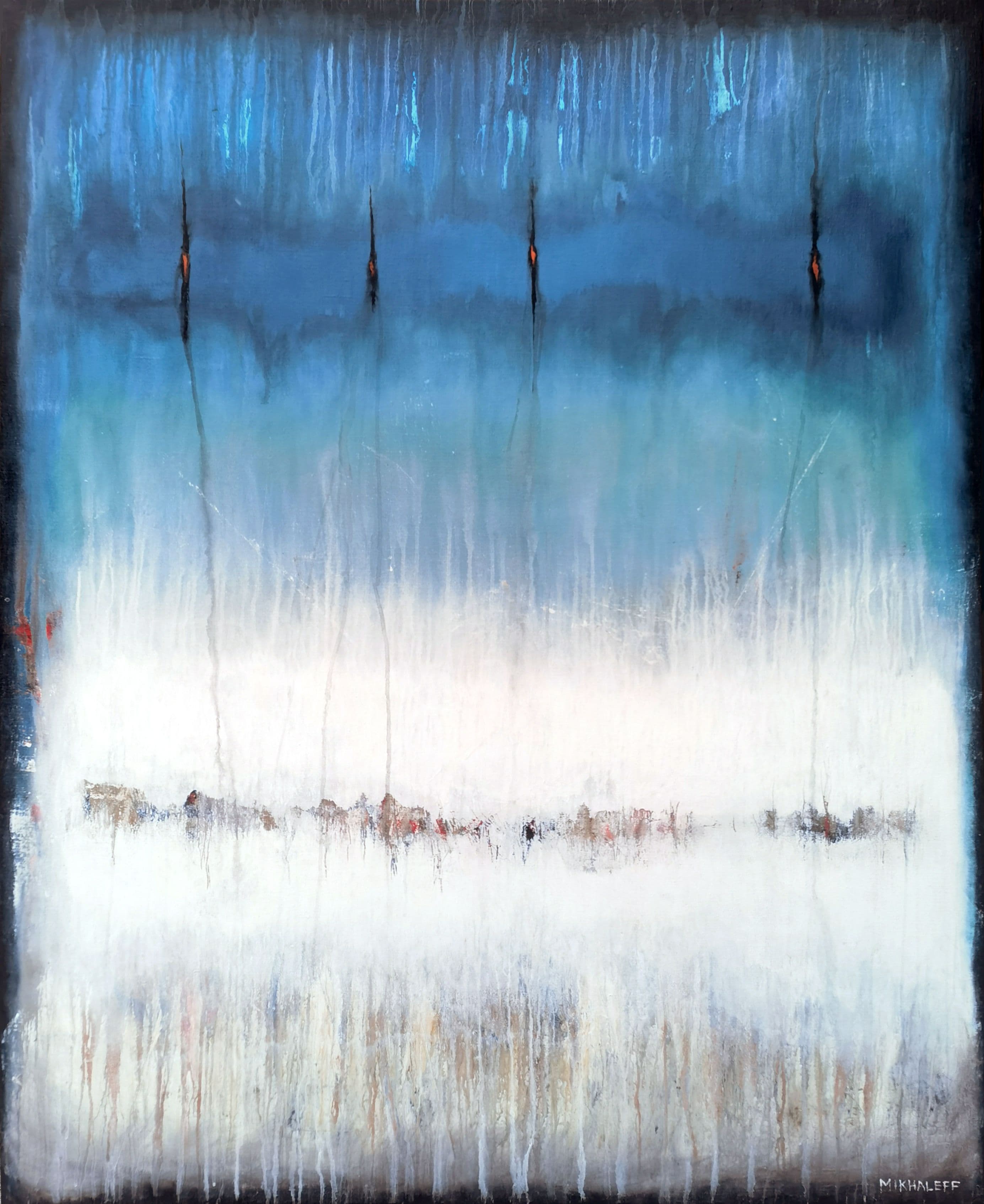 Pale abstract composition with a dense graphite field