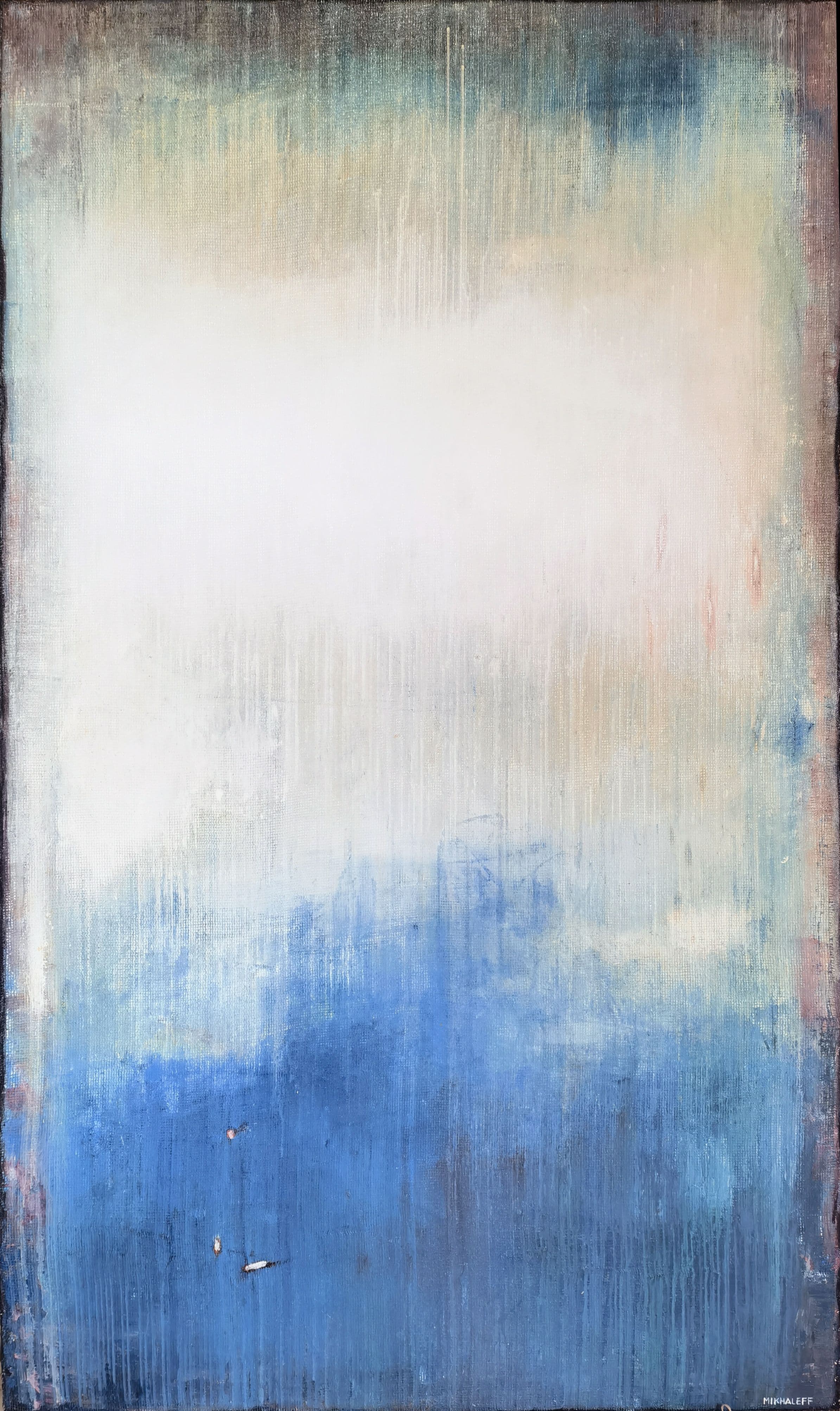 Abstract painting in charcoal, ivory and rust red