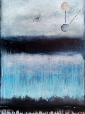 “Свобода дыхания”абстрактная голубая картина 150×100 cm